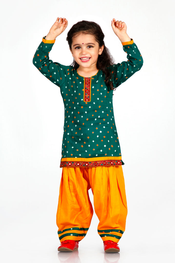 Green Bandhani Salwar Suit for Girls- Ages 0-16Y