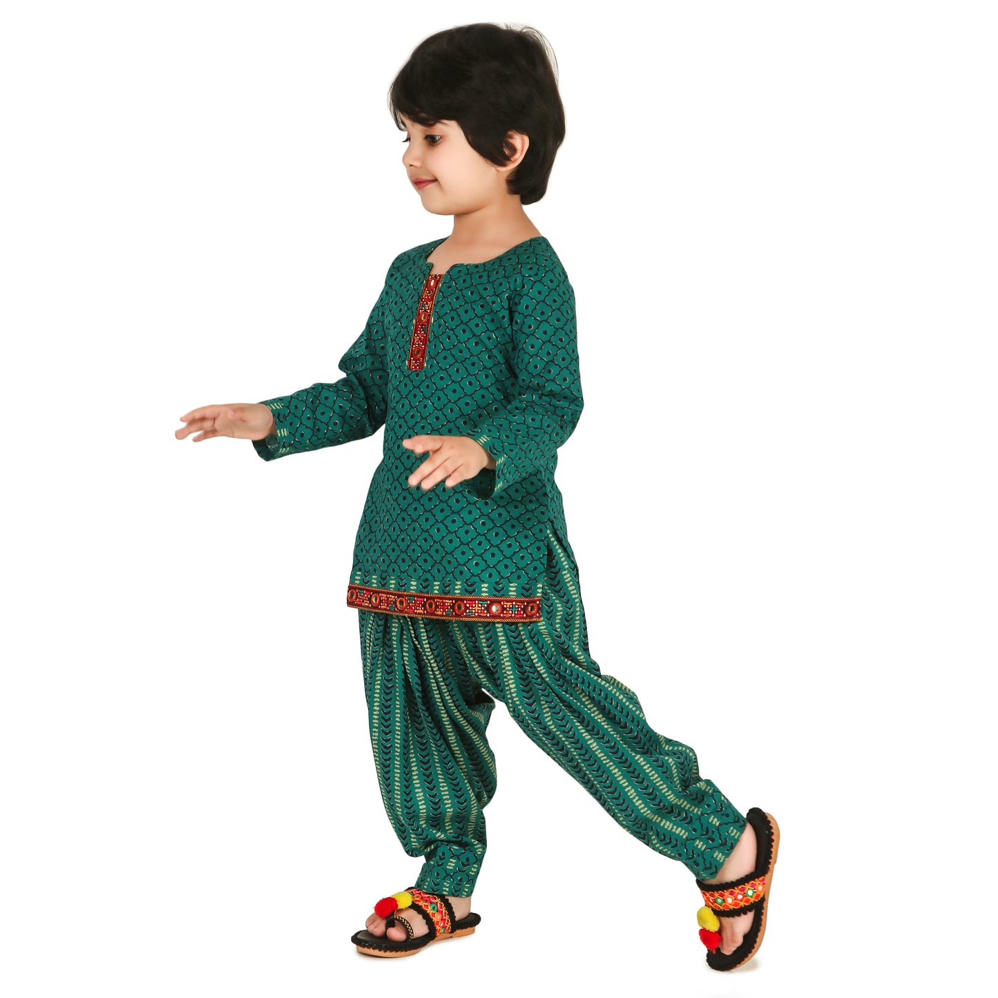 Sea Green Salwar Suit for Girls- Ages 0-16Y - Block Print