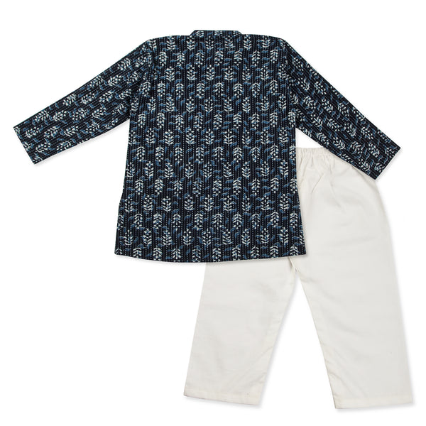 Indigo Kurta Pajama for Boys, Ages 0-16 Years, Cotton, Floral Indigo Block Print