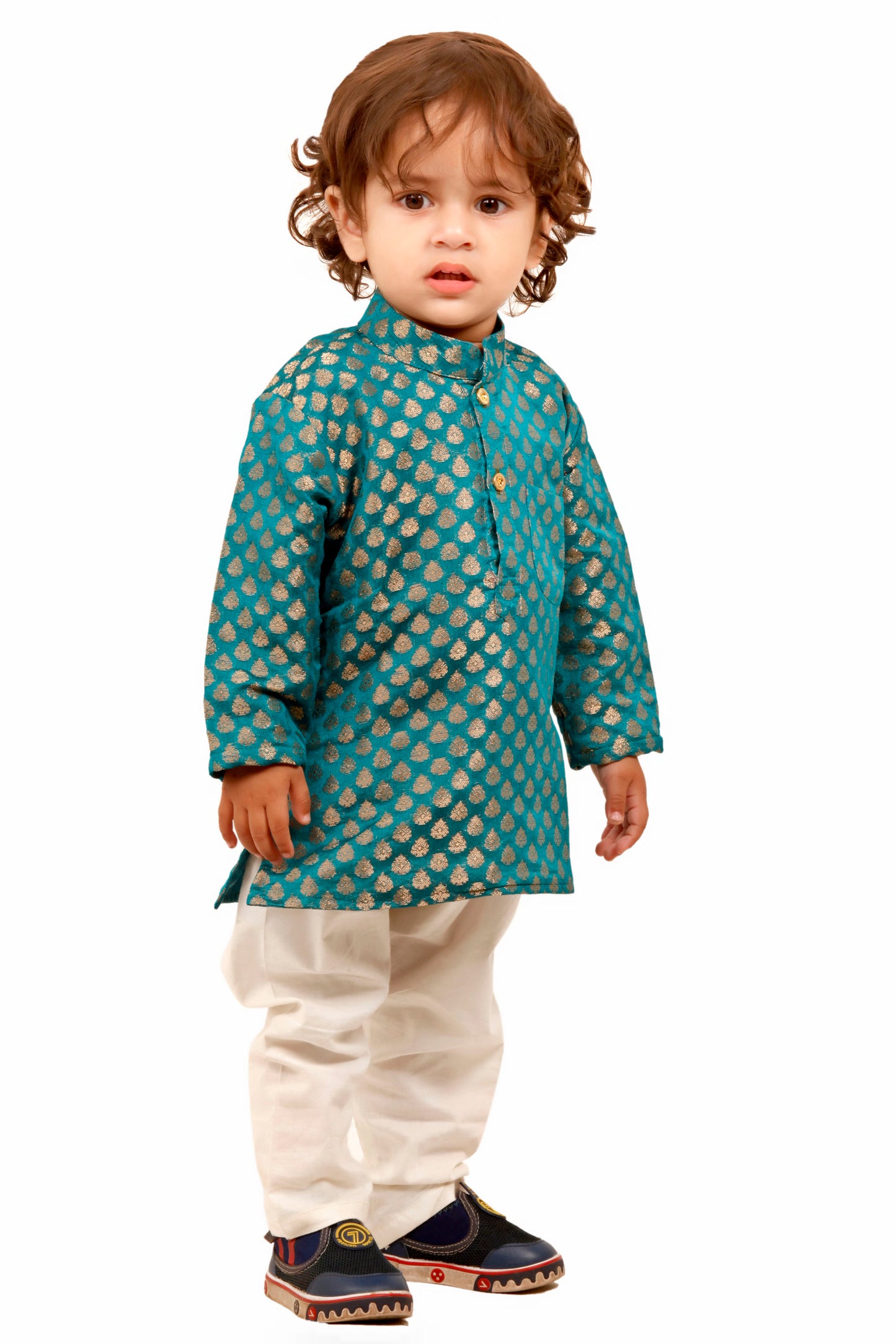 Turquoise Blue Kurta Pajama for Boys - Ages 0-16Y - Brocade Silk
