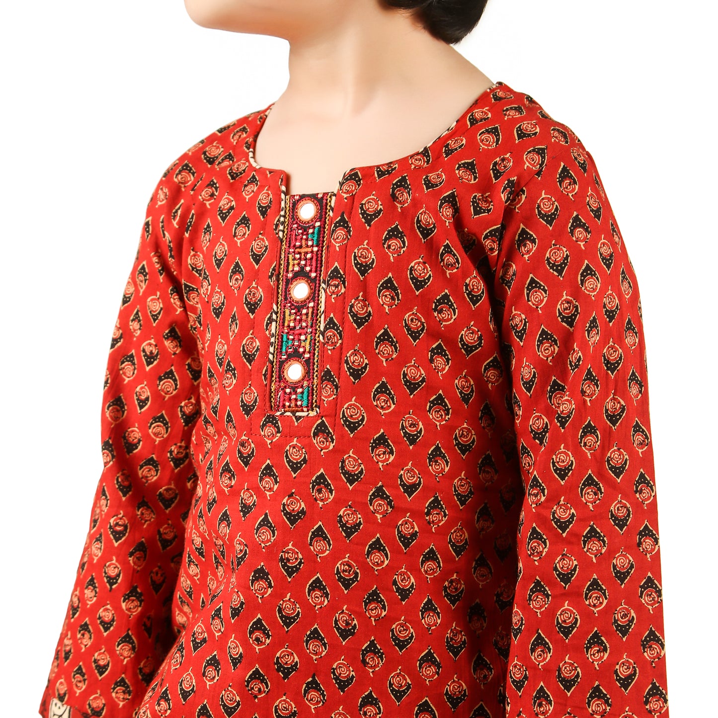 Red Salwar Suit for Girls- Ages 0-16Y - Block Print