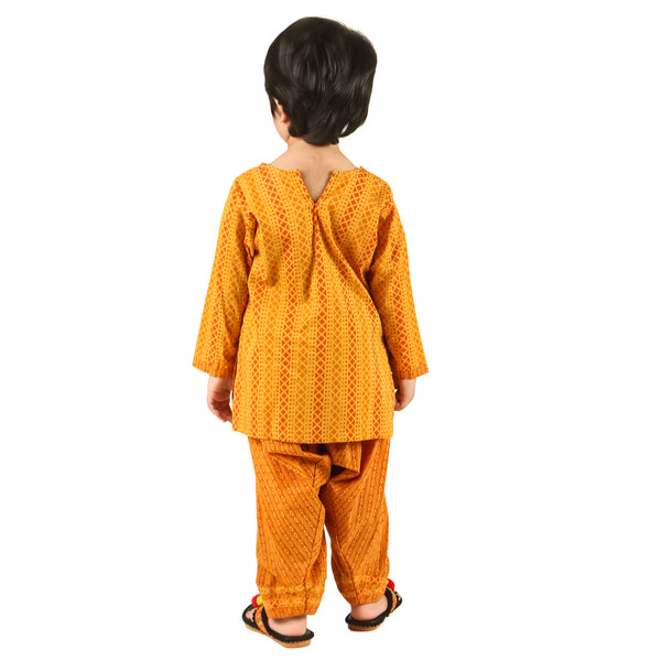 Mustard Yellow Salwar Suit for Girls- Ages 0-16Y - Block Print