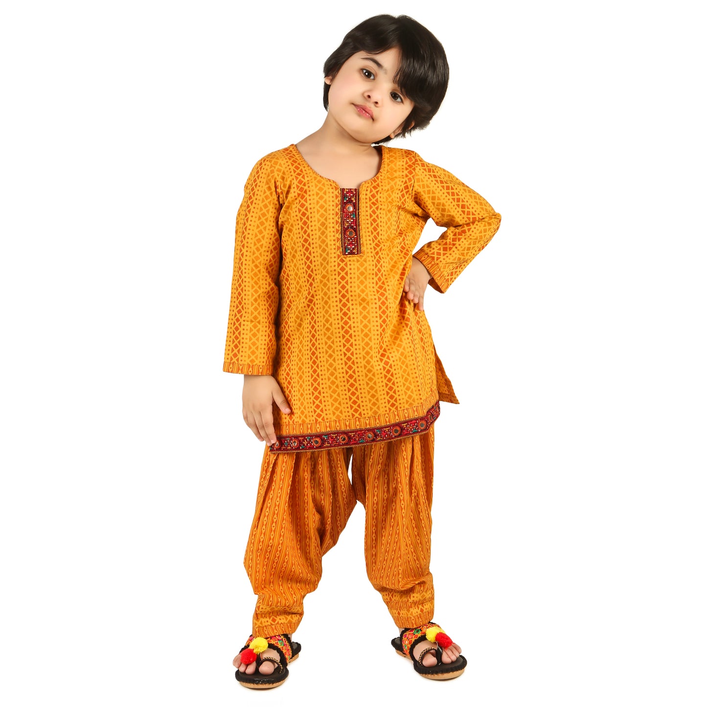 Mustard Yellow Salwar Suit for Girls- Ages 0-16Y - Block Print