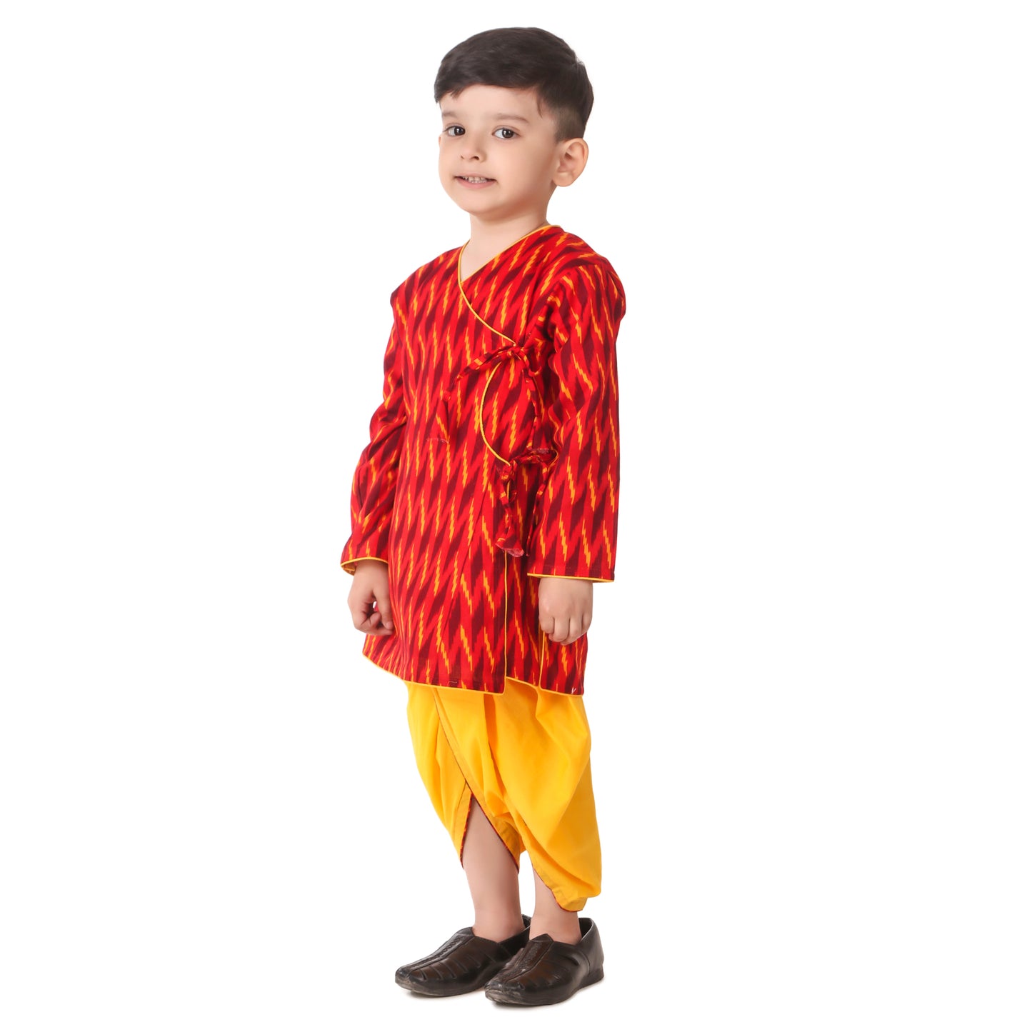 Red Dhoti Kurta for Boys, Ages 3 Months-16 Years, Cotton, Ikat Print