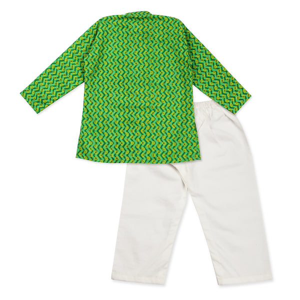 Green Kurta Pajama for Boys, Ages 0-16 Years, Cotton, Floral Print