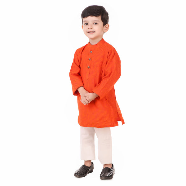 Orange Kurta Pajama for Boys, Ages 0-16 Years, Cotton-Silk (with cotton lining)