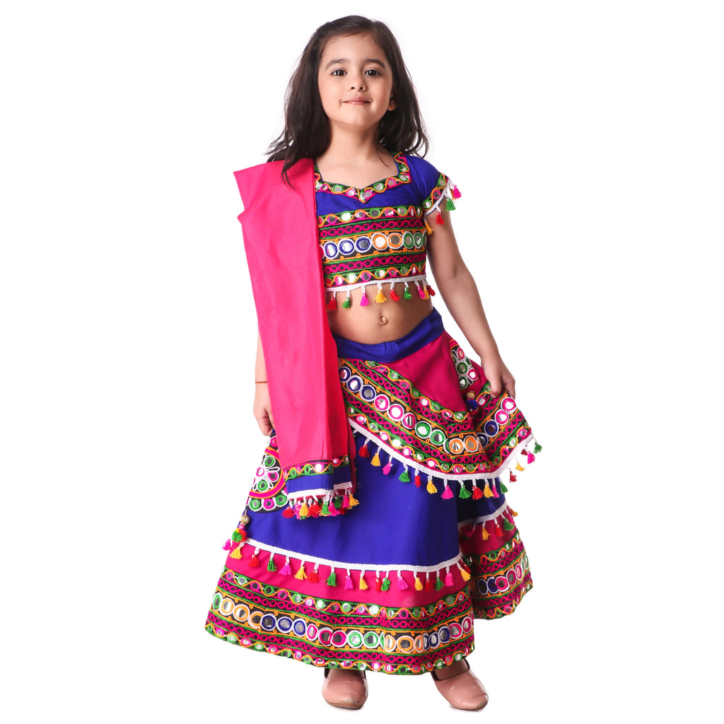Multicolor Blue and Pink Lehenga Choli for Girls - Ages 0-16Y - Kutch Work