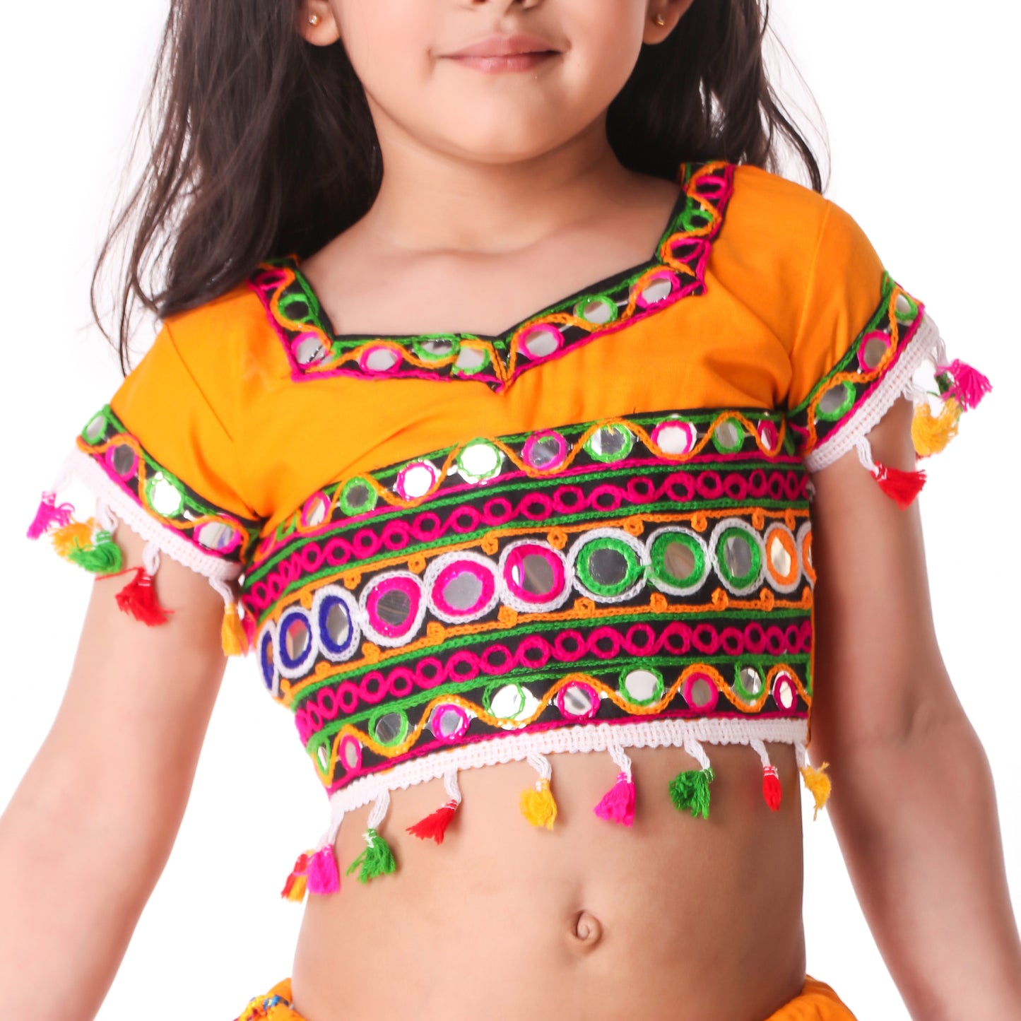 Multicolor Yellow and Blue Lehenga Choli for Girls - Ages 0-16Y - Kutch Work