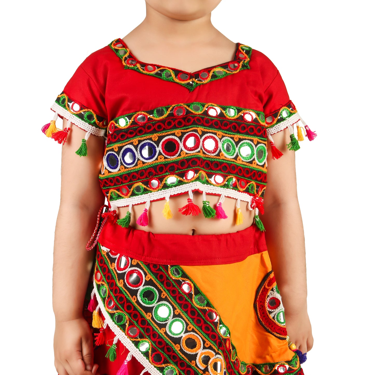 Multicolor Red and Yellow Lehenga Choli for Girls - Ages 0-16Y - Kutch Work