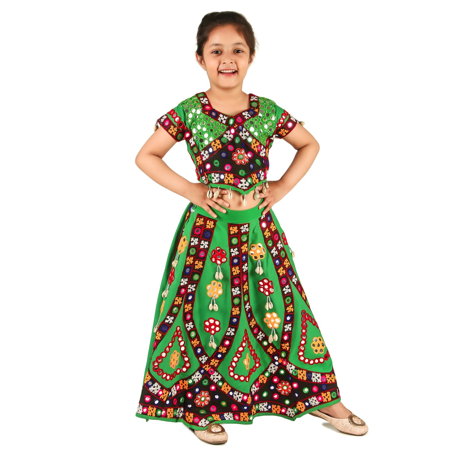Green Lehenga Choli for Girls - Ages 0-16Y - Kutch Work