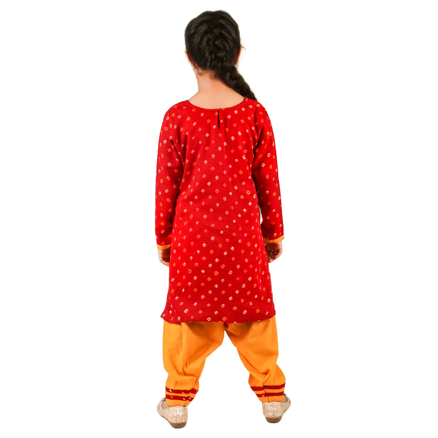 Red Bandhani Salwar Suit for Girls, Ages 6 Months to 16 Years, Cotton, Tie-Dye
