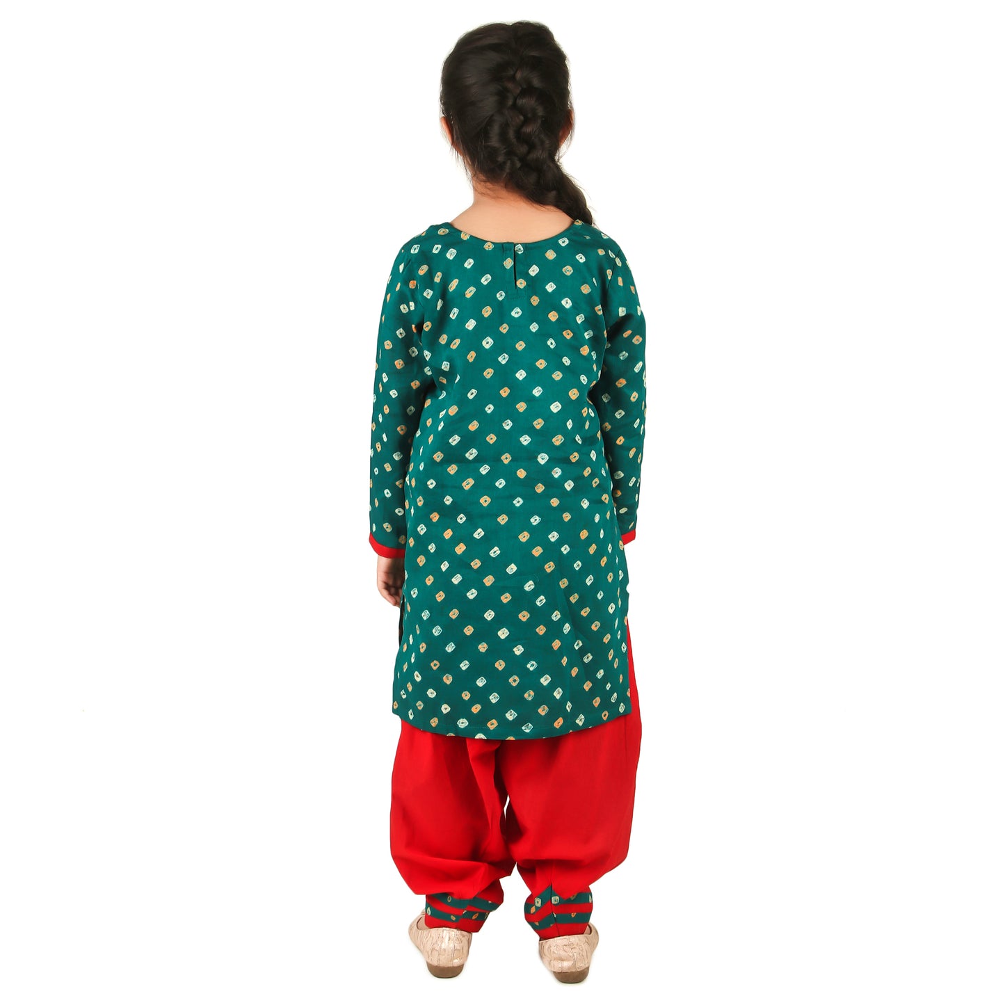 Green Salwar Suit for Girls, Ages 6 Months to 16 Years, Cotton, Bandhani Tie-Dye