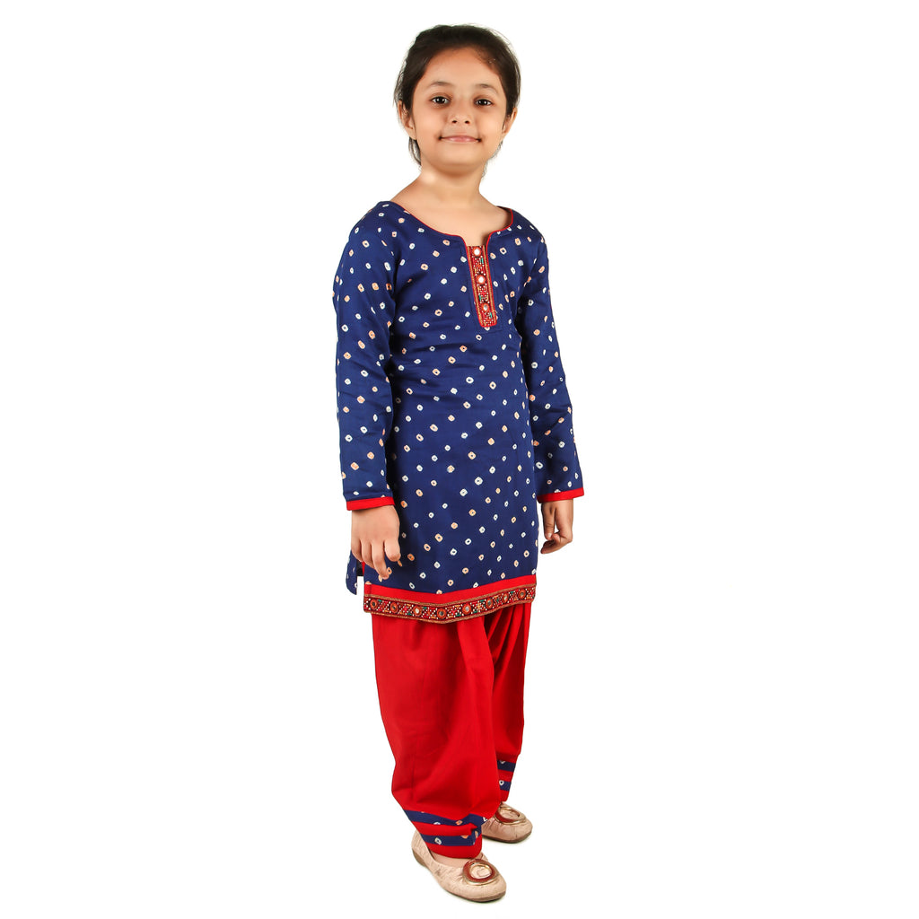 Blue Salwar Suit for Girls, Ages 6 Months to 16 Years, Cotton, Bandhani