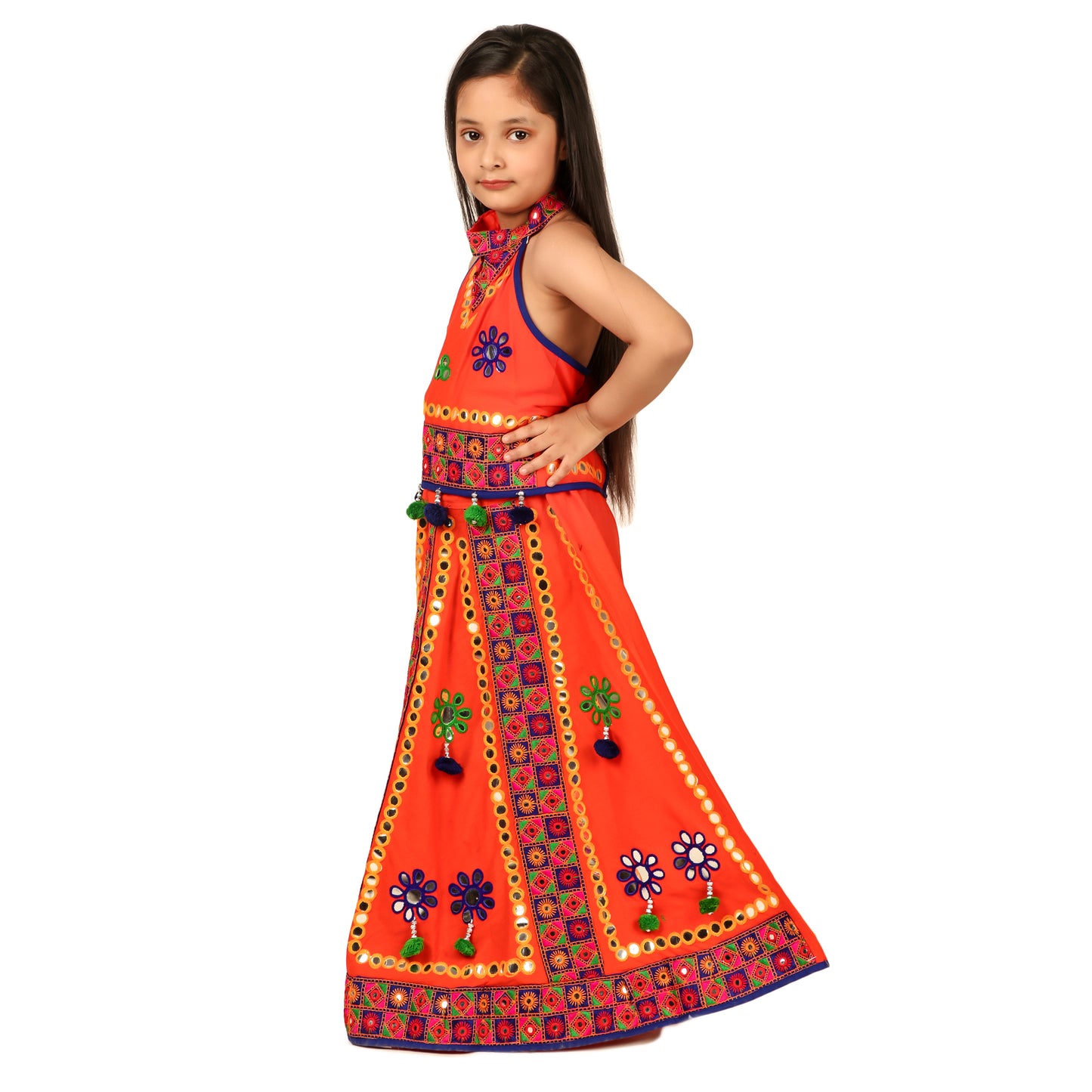 Orange Lehenga Choli for Girls - Ages 0-16Y - Kutch Work