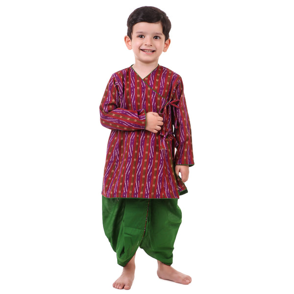 Purple Dhoti Kurta for Boys, Ages 3 Months-16 Years, Cotton, Angrakha Style, Ikat Print