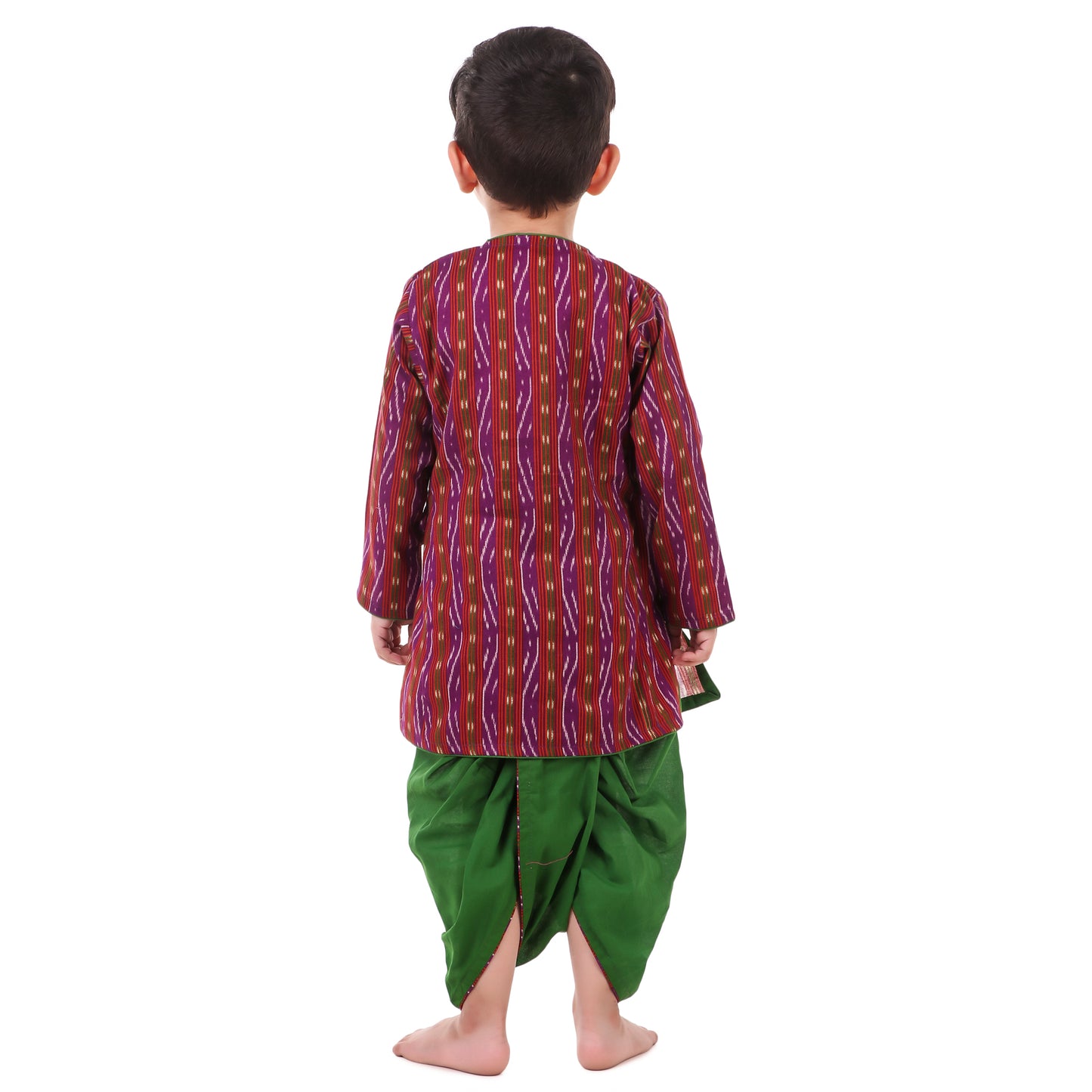 Purple Dhoti Kurta for Boys, Ages 3 Months-16 Years, Cotton, Angrakha Style, Ikat Print