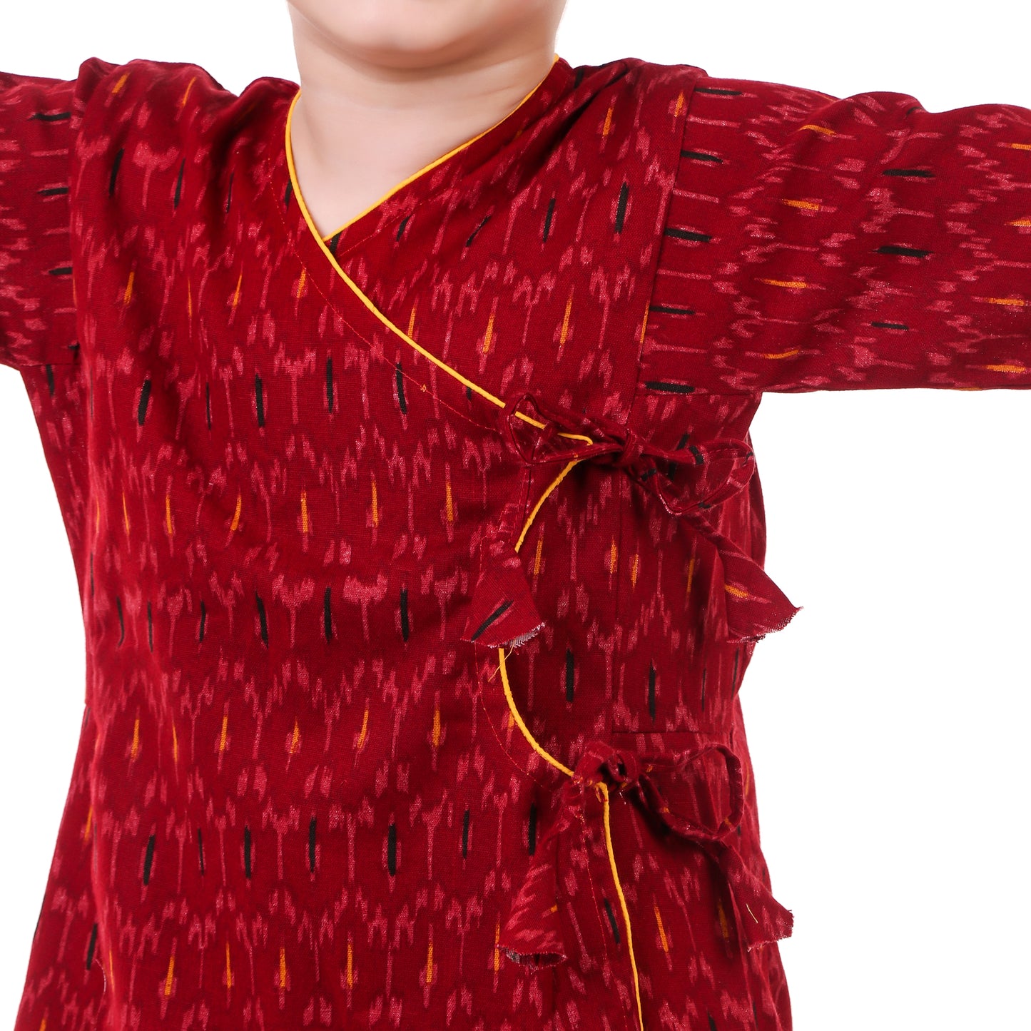 Maroon Dhoti Kurta for Boys, Ages 3 Months-16 Years, Cotton, Angrakha Style, Ikat Print