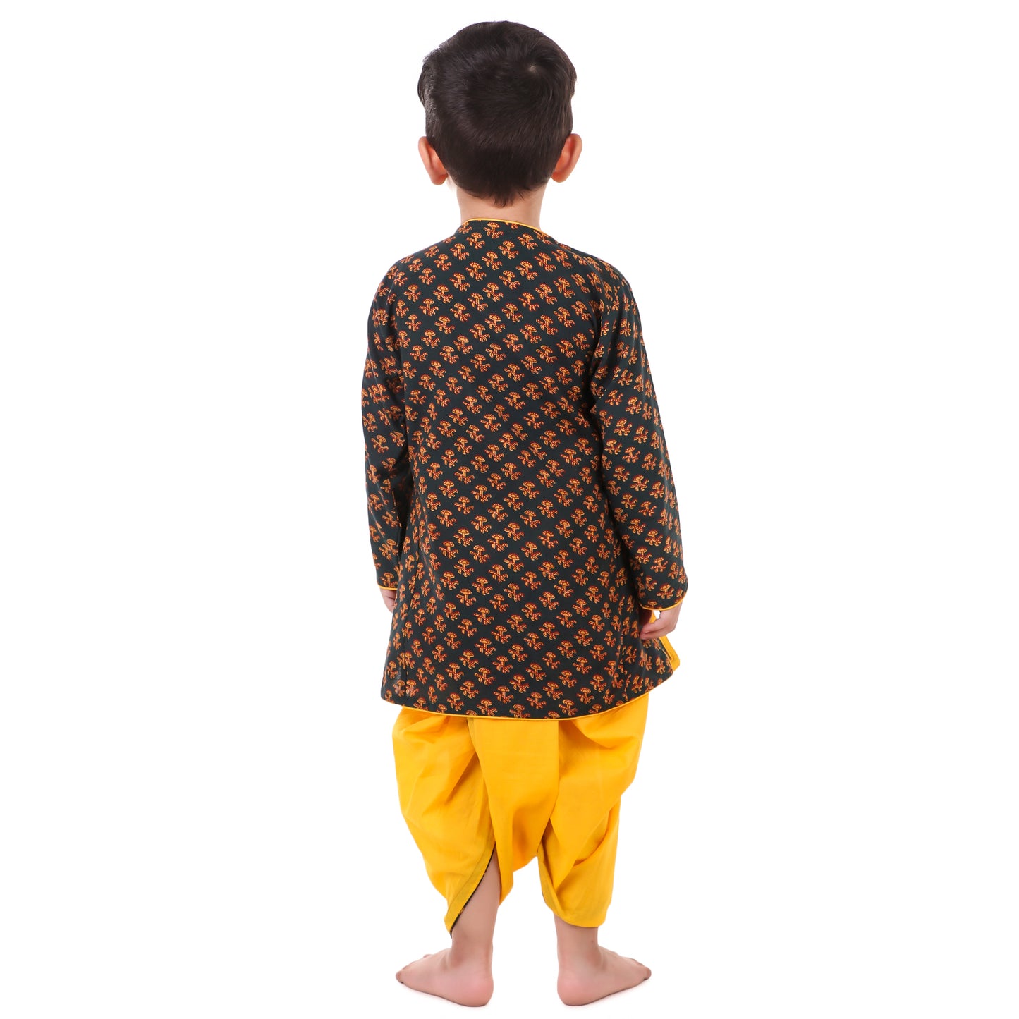 Green Dhoti Kurta for Boys, Ages 3 Months-16 Years, Cotton, Angrakha Style, Block Print
