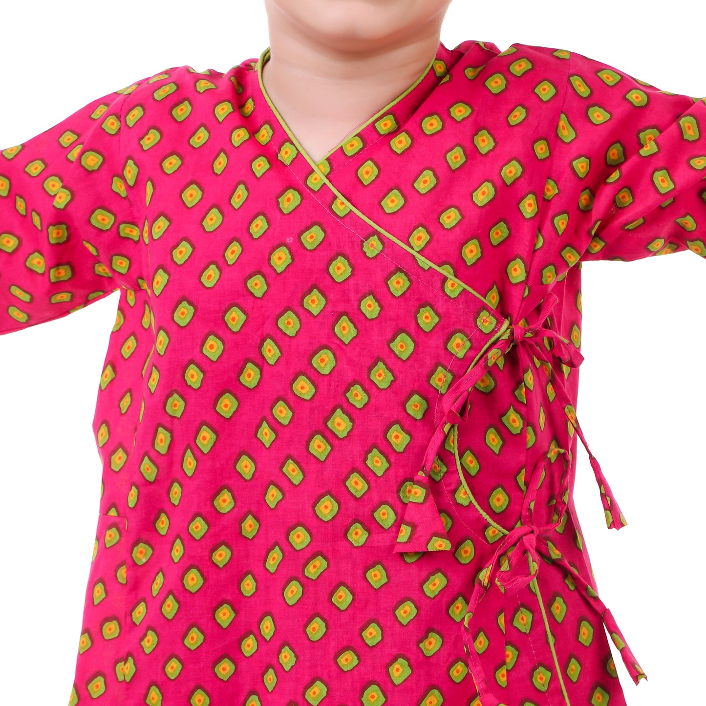 Pink Dhoti Kurta for Boys, Ages 3 Months-16 Years, Cotton, Angrakha Style, Bandhani Print