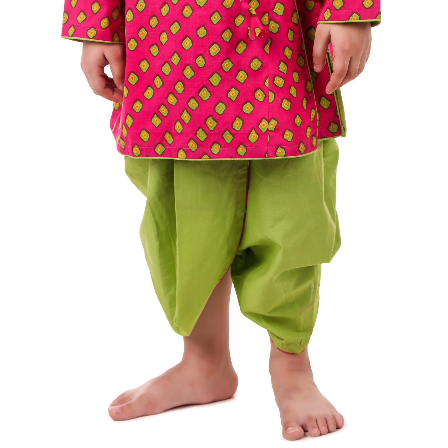 Pink Dhoti Kurta for Boys, Ages 3 Months-16 Years, Cotton, Angrakha Style, Bandhani Print