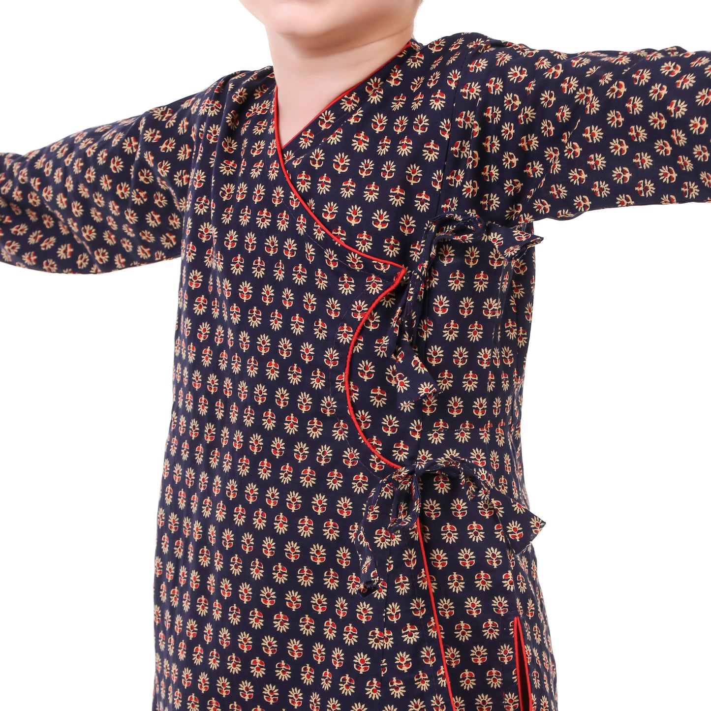 Blue Dhoti Kurta for Boys, Ages 3 Months-16 Years, Cotton, Angrakha Style, Block Print
