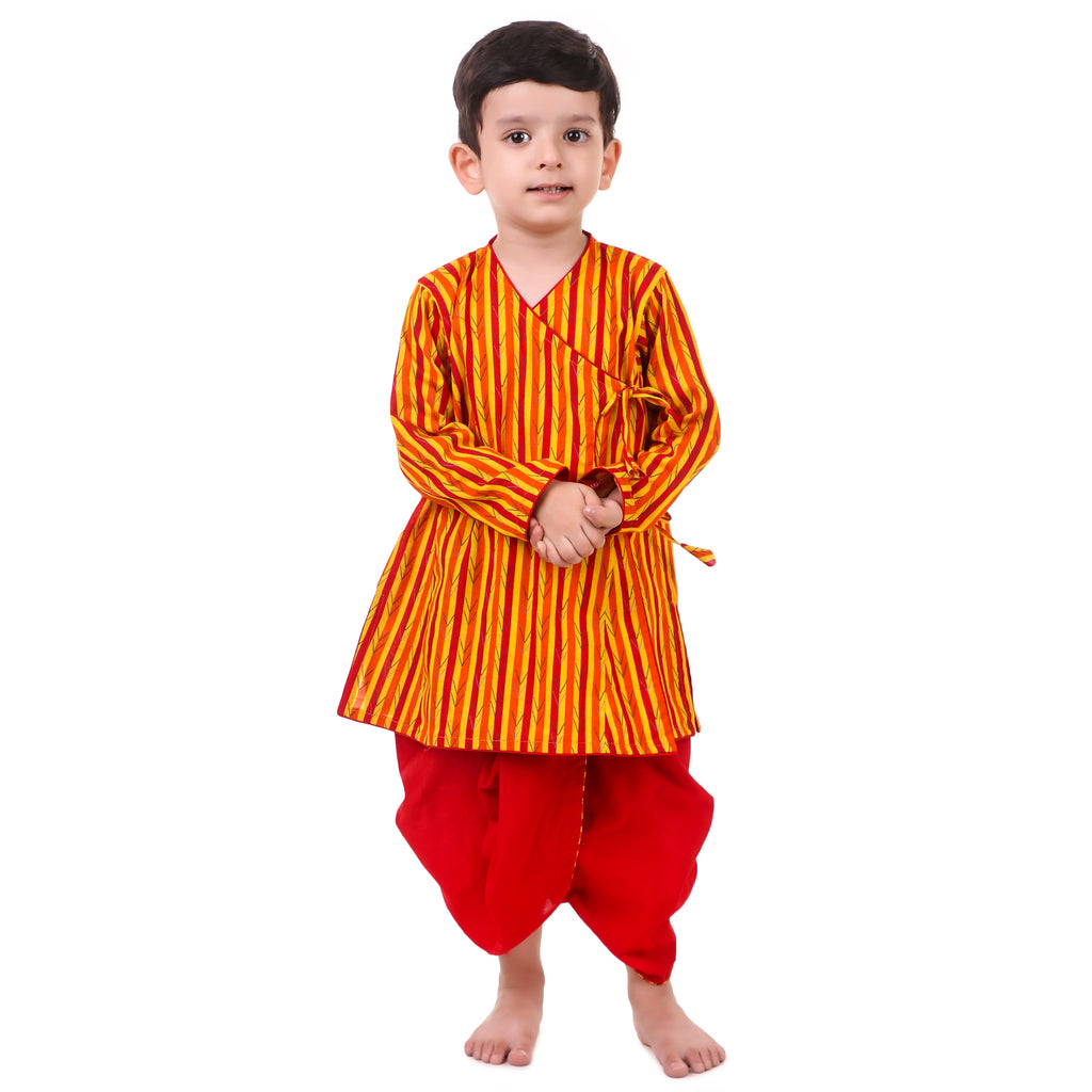 Multicolor Dhoti Kurta for Boys, Ages 3 Months-16 Years, Cotton, Angrakha Style, Striped