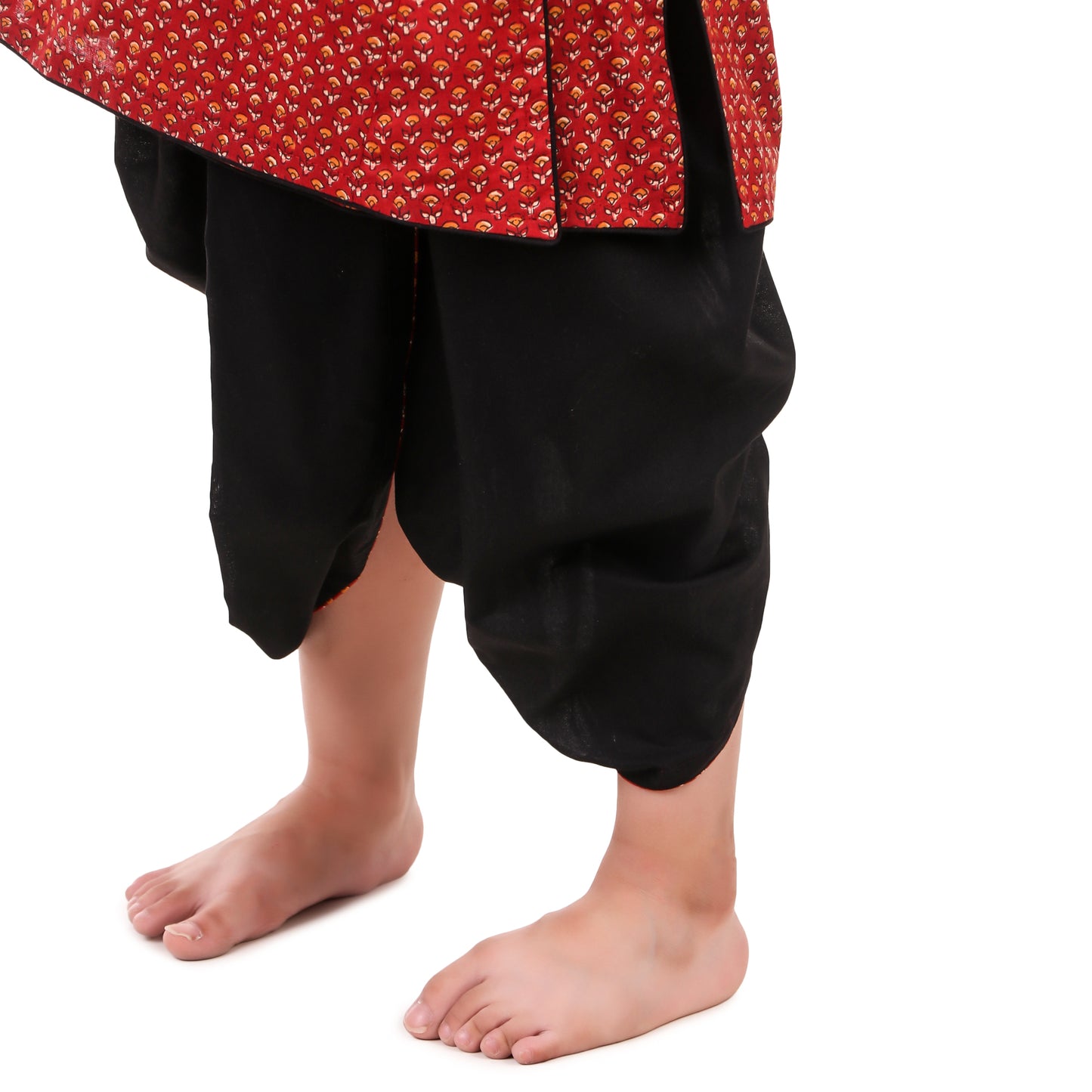 Maroon Dhoti Kurta for Boys, Ages 3 Months-16 Years, Cotton, Angrakha Style, Block Print
