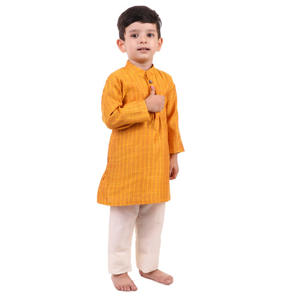 Yellow Kurta Pajama for Boys, Ages 0-16 Years, Cotton-Silk (with cotton lining)