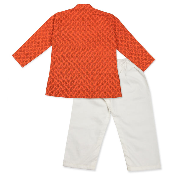 Orange Kurta Pajama for Boys - Ages 0-16Y - Block Print