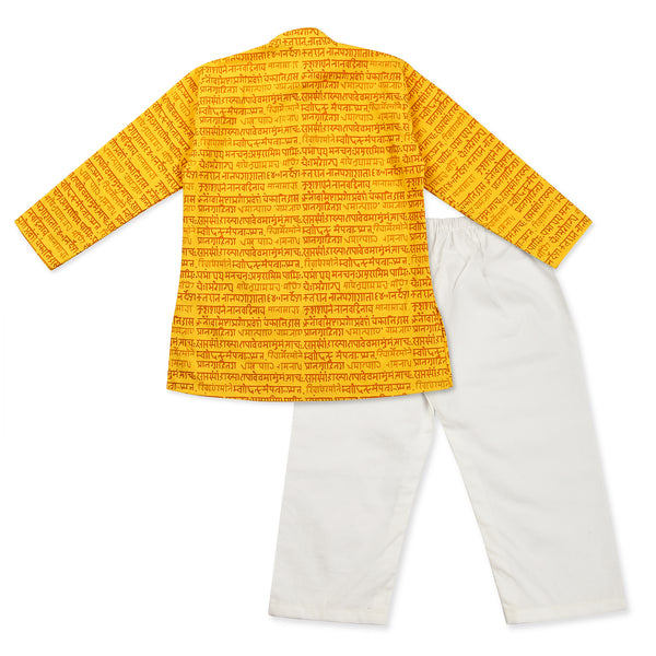 Yellow Kurta Pajama for Boys, Ages 0-16 Years, Cotton, Mantra Print