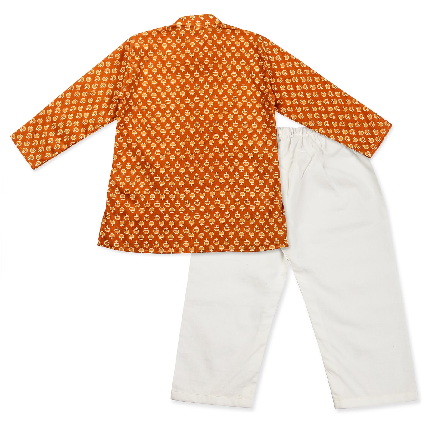 Orange Kurta Pajama for Boys, Ages 0-16 Years, Cotton, Block Print