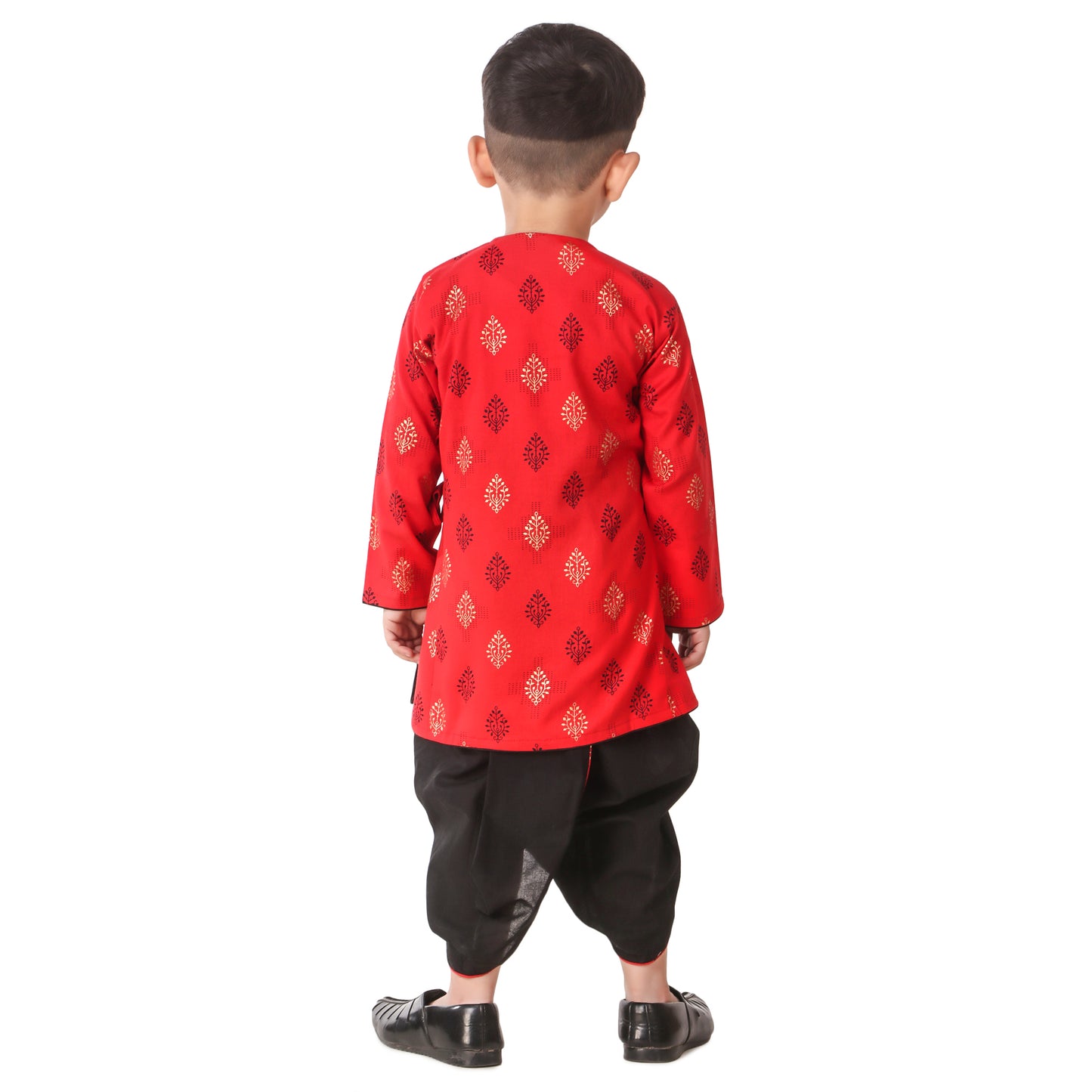 Red Dhoti Kurta for Boys, Ages 3 Months-16 Years, Cotton, Angrakha Style, Khadi Block Print