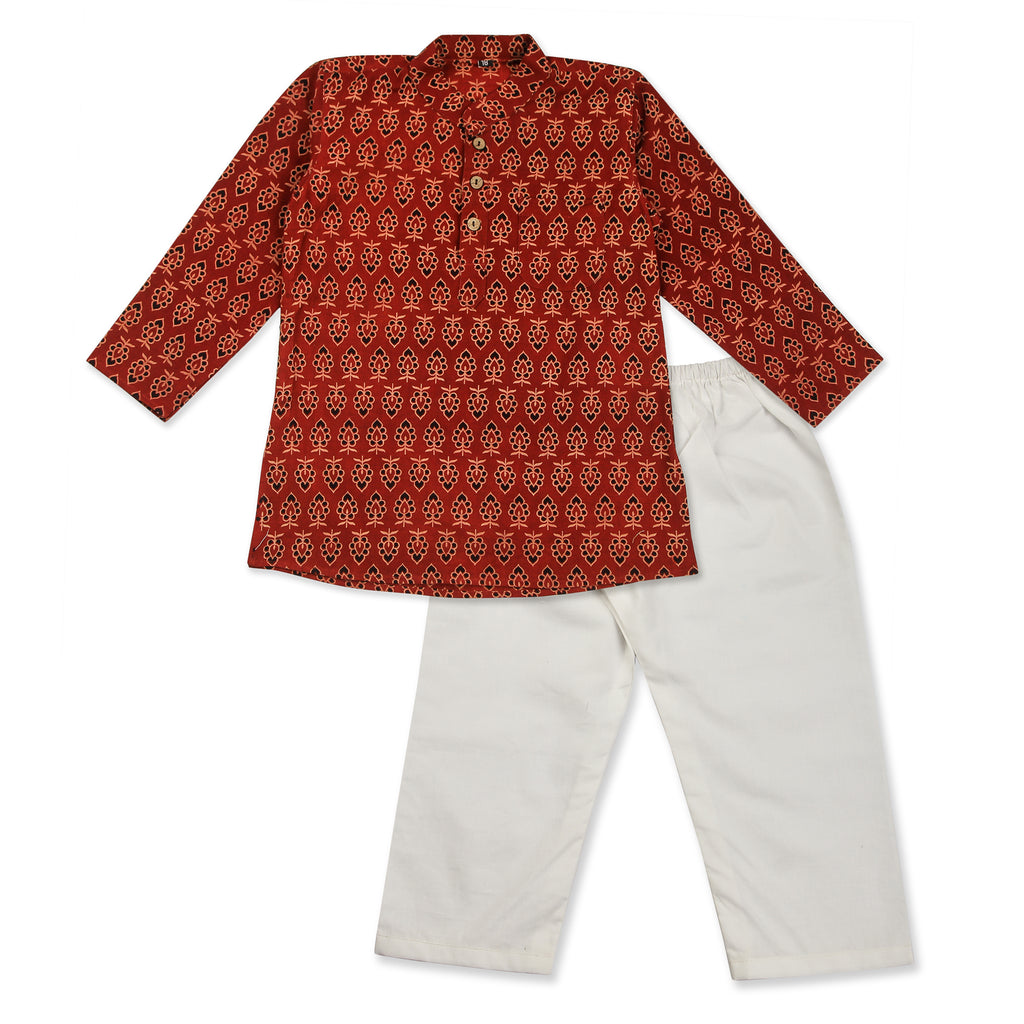Maroon Kurta Pajama for Boys, Ages 0-16 Years, Cotton, Gujri Print