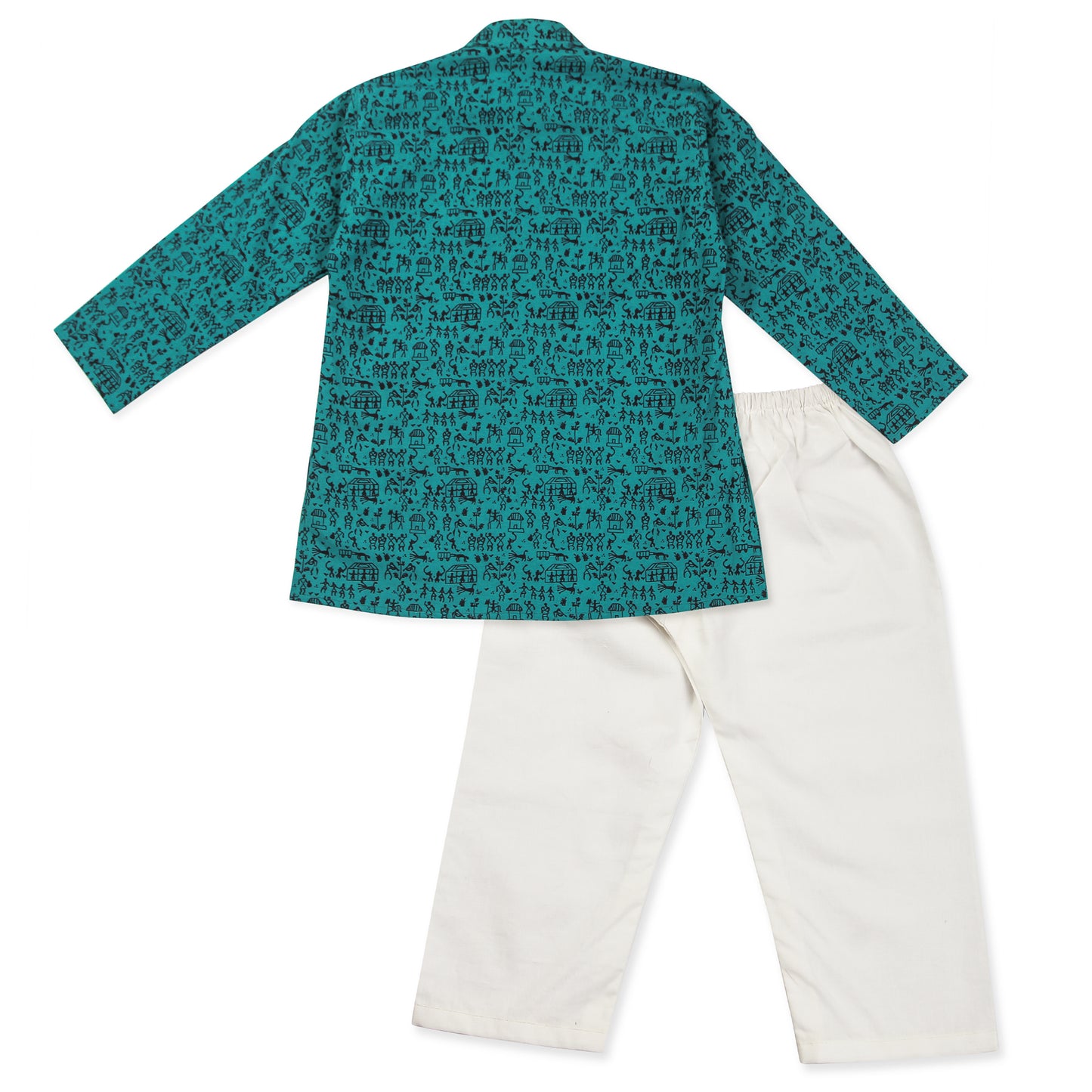 Turquoise Blue Kurta Pajama for Boys - Ages 0-16Y - Block Print