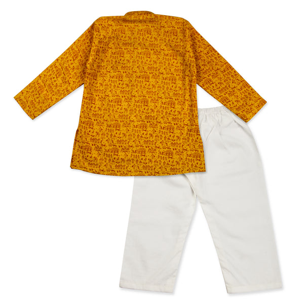 Yellow Kurta Pajama for Boys, Ages 0-16 Years, Cotton, Tribal Print