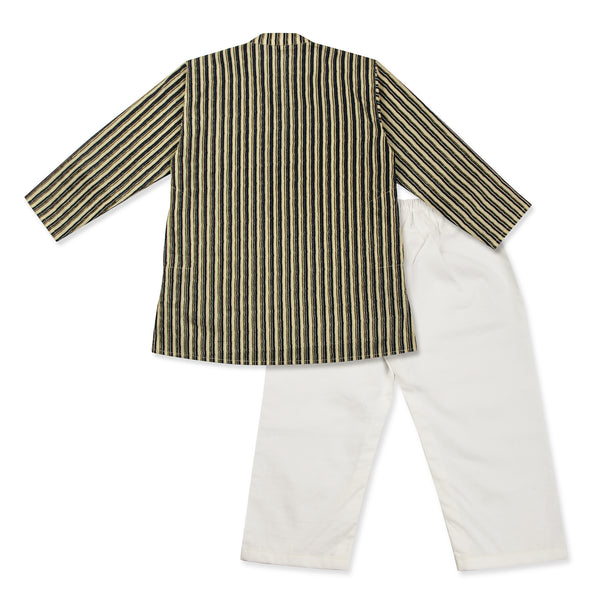 Off-White Kurta Pajama for Boys, Ages 0-16 Years, Cotton, Striped